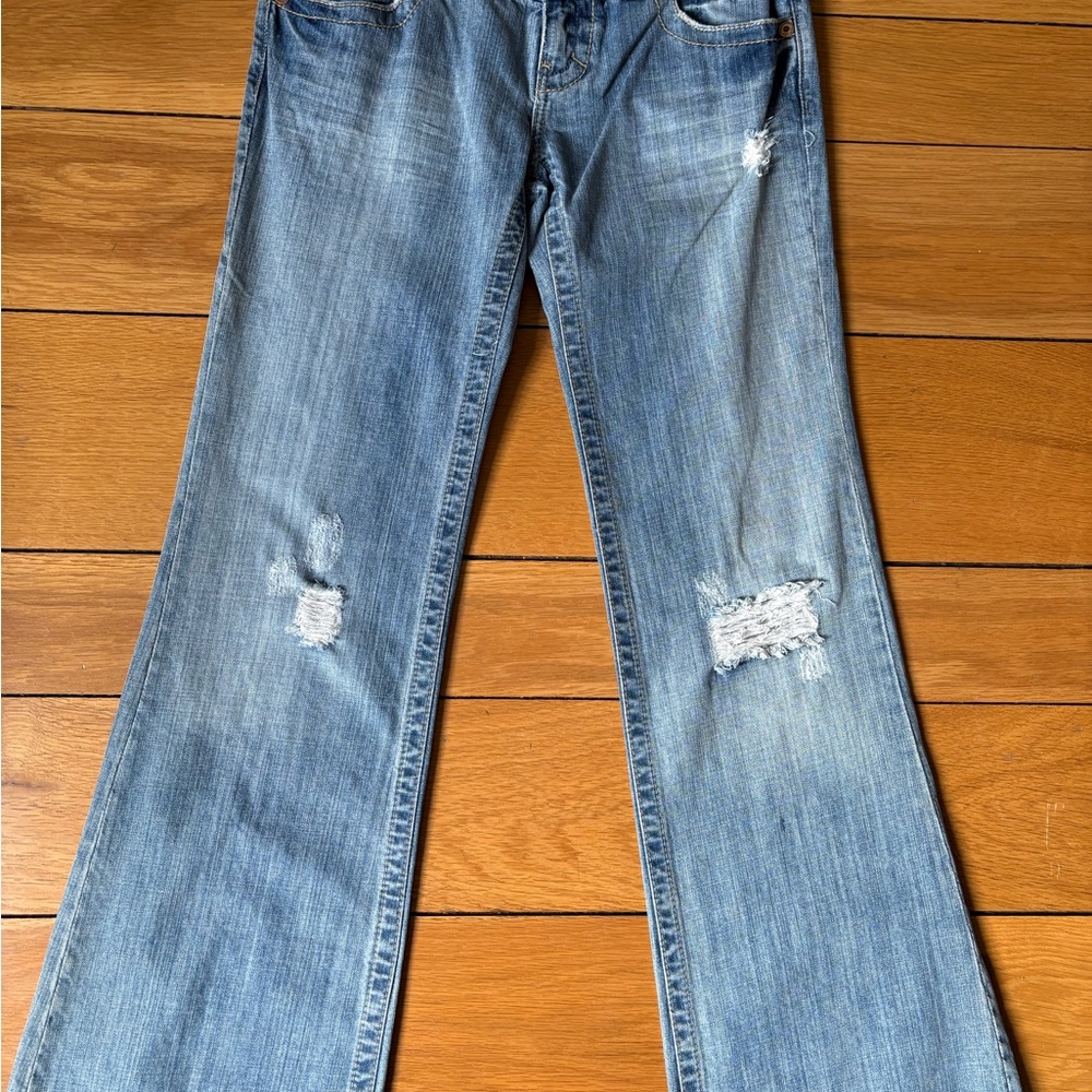 American Eagle Outfitters Light Blue Distressed Flare Jeans
